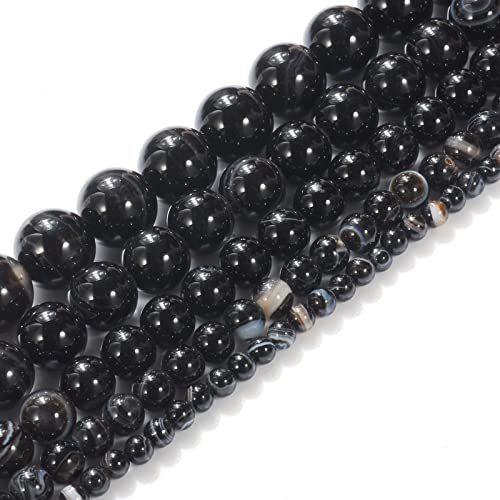 30Pcs Natural Crystal Beads Stone 12mm Black Stripe Onyx Agates Gemstone Round Loose Energy Healing Beads for Bracelet Necklace Earrings Jewelry Making - color: Black, size: 12MM