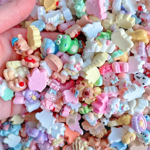 100 Pcs Pastel Animals Slime Charms Set, Bulk Cat Dog Bunny Chicken Mixed Resin Charms Set Ornament for Crafts Scrapbooking Embellishments,1X1.5CM (C)