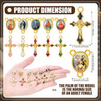 200 Pcs/ 100 Sets Rosary Making Kits Supplies Cross and Center Medal Charm Alloy Picture Religious Charms Crucifix Pendant for DIY Jewelry Making Prayer Bracelet Necklace Earring