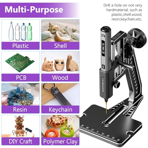 Mini Electric Drill Pen with Benchtop Press, 5-Speed, 10 Small Drill Bits with Aluminium Box, LED Lights, OLED Display, Resin Drill Set For Jewelry Making, Plastic, Wood (SDS ULTRA PLUS) - style: SDS ULTRA PLUS