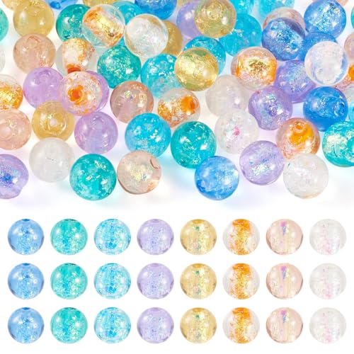 Elecrelive 64Pcs Round Lampwork Beads Foil Glass Beads 8 Colors Floral Crystals 8-10mm for DIY Bracelet Necklace Earring Jewelry Making - color: 8 Colors