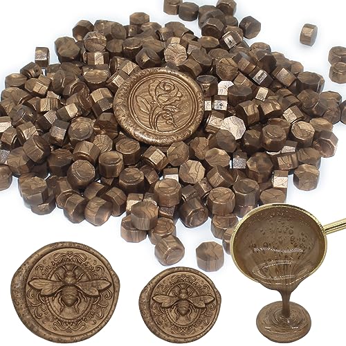 250pcs Wax Seal Beads Bronze, Andotopee Premium Sealing Wax Beads for Stamp Seals, Octagon Metallic Seal Stamp Pellets Refill Pack for Wedding Invitation, Letter Envelope, Scrapbook DIY Craft (Bronze) - color: Bronze