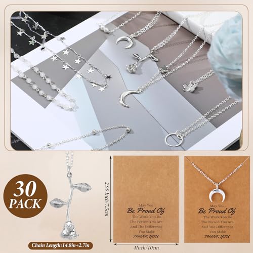 Kenning 30 Pcs Mother's Day Necklace Gifts Bulk Pendant Necklace Set for Women Gold Plated Acrylic Adjustable Clavicle Chain with Card - color: Silver, style: Classic Mixed Style