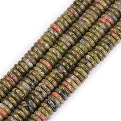 JOE FOREMAN 2x6mm Natural Green Unakite Jasper Stone Heishi Disc Rondelle Spacer Beads for Jewelry Making Full 15" Strand Energy Stone Healing Power Crystal - color: Green Unakite Jasper