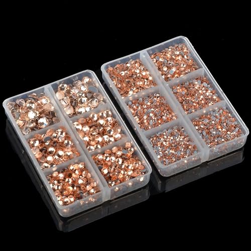 10000Pcs 2-Boxes Mixed Size Hot Fix Round Crystals Gems Glass Stones Hotfix Flat Back Rhinestones with Tweezers and Picking Pencil (Champagne) - color: Champagne, size: 2-Box (10000pcs)