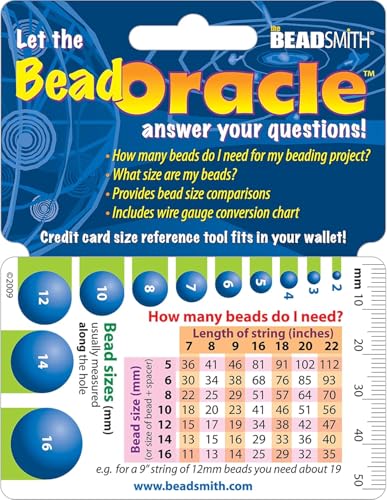 The Beadsmith Bead Oracle – Beader’s Reference Card – Wallet Sized – Resource to Determine Bead Sizes, Wire Gauge Conversion Chart, Measurement Comparisons & Project Quantities
