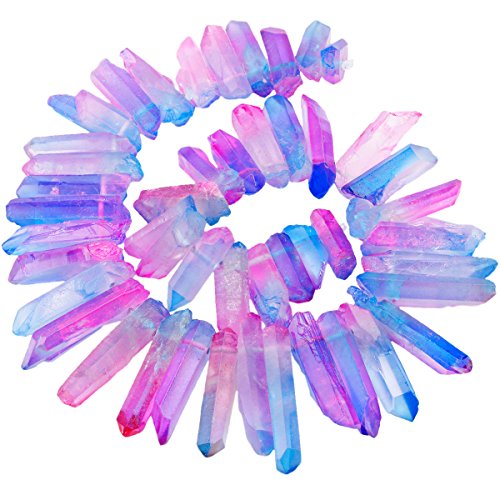 SUNYIK Hot Pink/Blue Titanium Coated Crystal Points Quartz Rough Sticks Spikes Point Beads 15 inch Strand Drilled - color: Hot Pink/Blue(Rough), size: 0.5"-1.6"