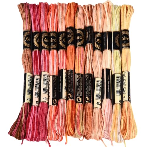 12 Skeins 105 Yards Cross Stitch Floss Colorful Embroidery Thread 6 Ply Variegated Friendship String Polyester Threads Bulk for Sewing Making Bracelets Clothes Stitching Decor Craft DIY - color: Color Mixing