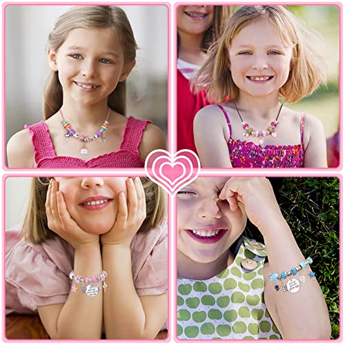 180 Pcs Charm Bracelet Making Kit for Girls, Unicorn Mermaid Crafts Gifts Set Charm Bracelets Kit DIY Arts & Crafts Making Supplies with Beads, Pendant, Bracelets, Necklace Cords Gift for Teens Girls
