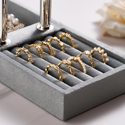 bussdis 2 Tier Bracelet Holder Display - Detachable T Bar Grey Velvet Bracelet Holder, Jewelry Holder Organizer for Bracelet, Necklace, Earrings, Rings - color: Grey