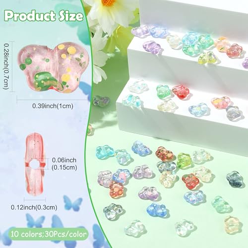 300Pcs Butterfly Crystal Acrylic Beads for Bracelets Making 10 Colors Transparent Spray Painted Spacer Beads for Jewelry Necklaces Earrings Keychains Crafting DIY Craft Supplies - color: Butterfly- 300 pcs