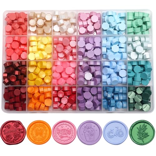 24 Colors Wax Seal Beads, Sealing Wax Beads-600Pcs, Refilling Octagon Wax Sealing Beads for Wax Seal Stamp, Decor for Envelope Wedding Invitation and Sealing Letter (24 Warm Colors) - color: 24 Warm Colors