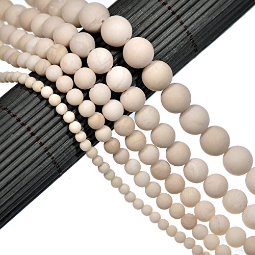 AD Beads Beautiful Natural Matte Gemstone Round Spacer Loose Beads 4-12mm (4mm, 19 Matte Fossil) - color: 19 Matte Fossil, size: 4mm