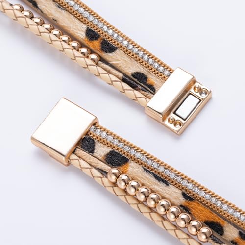FANCY SHINY Mothers Day Gifts Boho Leather Wrap Bracelet Stackable Infinity Chunky Cuff Bracelets Western Hippie Outfits Jewelry Valentine Gifts for Women - color: Leopard