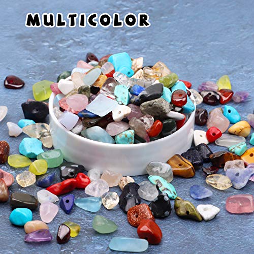 500 pcs Natural Chip Stone Beads, Multicolor 5-8 mm Irregular Gemstones Healing Crystal Loose Rocks Bead Hole Drilled for Jewelry Making Bracelet - color: Multicolor