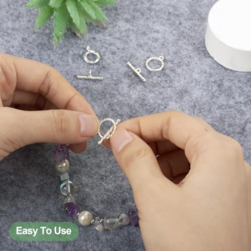 Craftdady 2Pcs 925 Sterling Silver Toggle Clasp T Bar Round Buckle Closure End Clasps for DIY Bracelet Necklace Jewelry Making - color: 925 Sterling Silver, 2 Sizes