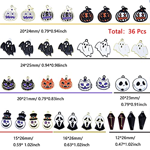 Anower 36 Pcs Halloween Charms Pendants Assorted Gold Black Plated Enamel Pumpkin Ghost Clown Wizard Hat Halloween Charms for Jewelry Making DIY Necklace Bracelet Earring Supplies Accessories
