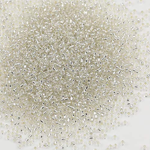 Size 12/0 Crafts Glass Seed Beads 2mm Transparent Silver Beads for Jewelry Making (Total About 100g About 12000pcs) - color: Transparent with Silver Lined, size: 2mm