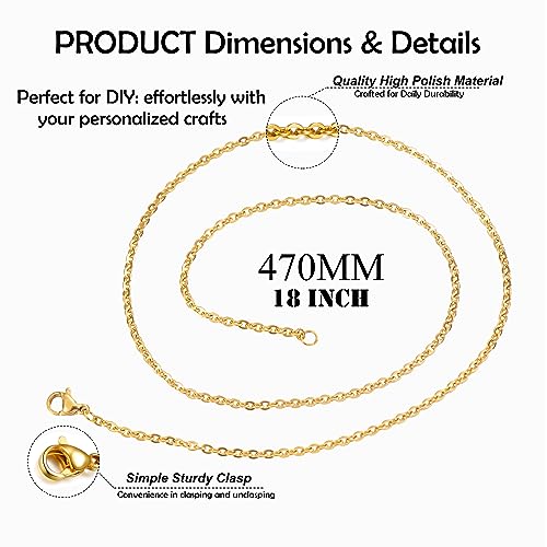 24 Pack Necklace Chains Gold Plated Stainless Steel Cable Chain Necklace Bulk for Jewelry Making, 18 Inches - color: 18 Inches, Gold Color