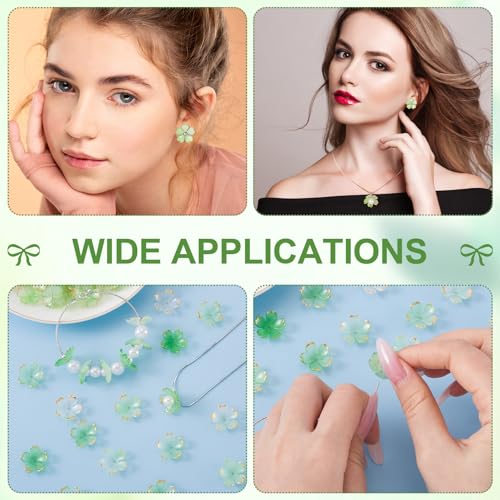 100pcs Cherry Blossom Beads, 5-Petal Light Green Gradient Acrylic Flower Beads, Mini Spacer Hair Accessories Halloween Christmas for Bracelets Earring Jewelry Making - color: Light Green