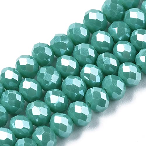 10 Strands Briolette Faceted Rondelle Glass Beads 4x3mm AB Color Opaque Glass Pearl Luster Tiny Spacer Beads 1230pcs for Bracelets Jewelry Making - color: Dark Turquoise, size: 4x3mm