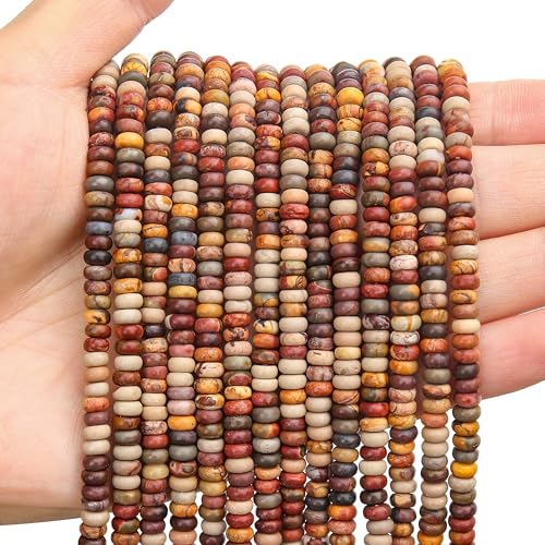 BONNY BOXX 1 Strand (150PCs) Natural 2 * 4mm Picasso Red Turquoise Rondelle Beads, Natural Abacus Disk Stone Beads Loose Spacer Gemstone for DIY Bracelet Necklace Jewelry Making - color: Picasso Red Turquoise, size: 2*4MM