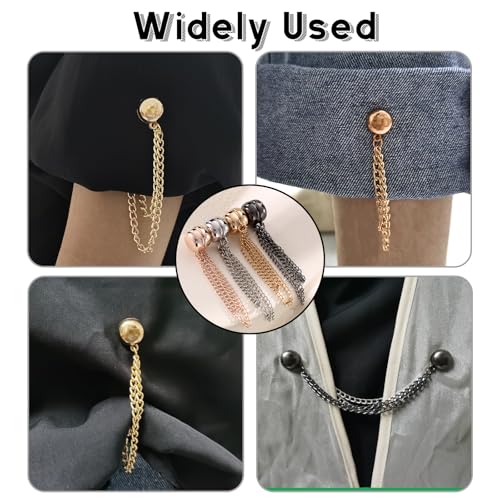 YOKUSHI 12 Pcs Multi-function Magnetic Clothing Clips with Chain, Shirt Ties Clip for Women, Magnets Pinless Buttons for Cardigan Hijab Cuff Hem Accessories (Colorful)