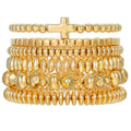 5Pcs Gold Bead Bracelets Set for Women,14K Gold Plated Stackable Bead Ball Bracelets Set,Adjustable Chunky Bangles Bracelets,Boho Stretch Bead Ball Bracelet for Women - color: 6Gold4