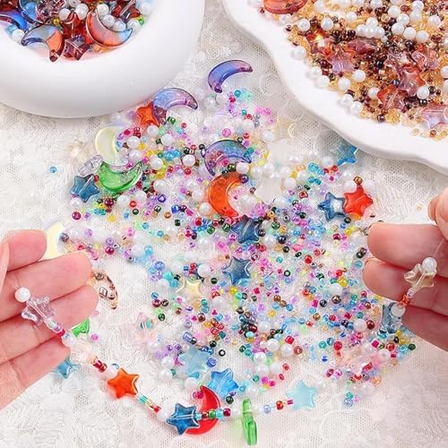 Mixed Star Moon Crystal Glass Beads Seedbeads Loose Round Pearl Beads for Jewelry Making Craft Bracelets Necklaces Earrings DIY Crafts Projects Green Purple Glass Spacer Bead Kits for Crafts - color: Green Purple