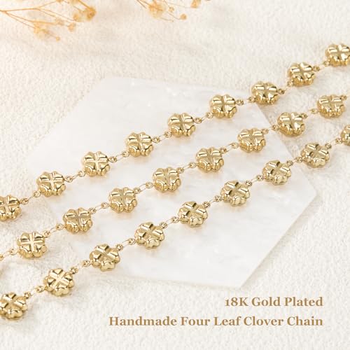 GTVOODX 18k Gold Plated Soldered Jewelry Making Chains 6.6 Ft Four Leaf Clover Stainless Steel Handmade Bulk Chain Roll for DIY Jewelry Necklace Bracelet Making with Jump Rings and Lobster Clasps - color: Gold Four Leaf Clover