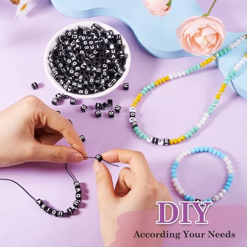 FASHEWELRY 500Pcs Square Vowel Letter Beads 6mm Black Friendship Bracelet Letter Beads A/E/I/O/U Acrylic Cube Initial Alphabet Beads for Necklace Earring Jewelry Making - color: 6mm Vowel Letters