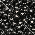 Yochus 1000pcs Black Mixed Round Acrylic Beads 4x7mm White Alphabet Number Heart Shape Bead for Jewelry Making and DIY Bracelets - color: Black/White Letter&Number&Heart, size: 4x7mm