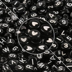 1000pcs Black Mixed Round Acrylic Beads 4x7mm White Alphabet Number Heart Shape Bead for Jewelry Making and DIY Bracelets - color: Black/White Letter&Number&Heart, size: 4x7mm