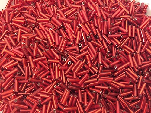 Czech Bugle Beads 40 gr / 1.4 oz Glass Tube Size #3 7mm (Red Silver Lined) - color: Red Silver Lined