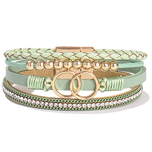 FANCY SHINY Mothers Day Gifts Boho Leather Wrap Bracelet Stackable Infinity Chunky Cuff Bracelets Western Hippie Outfits Jewelry Valentine Gifts for Women - color: Avocado