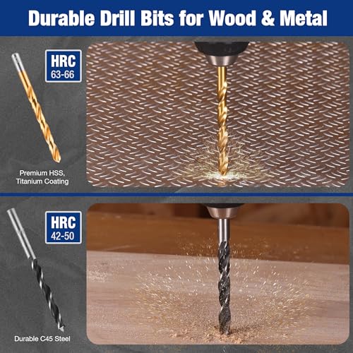 WORKPRO Drill Bit Set, 66-Pieces Impact Driver Bits Set and Screwdriver Bits Set for Screw Driving and Wood Metal Drilling with Storage Case, 1/4" Hex Shank - style: 66 PCS