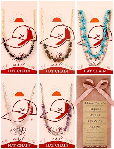 14 Pcs Trucker Hat Chains, Bulk Trucket Hat Charms Chains for Women Men, Bill Decoration Detachable DIY Metal Chain - color: 5 Pcs Natural Stone