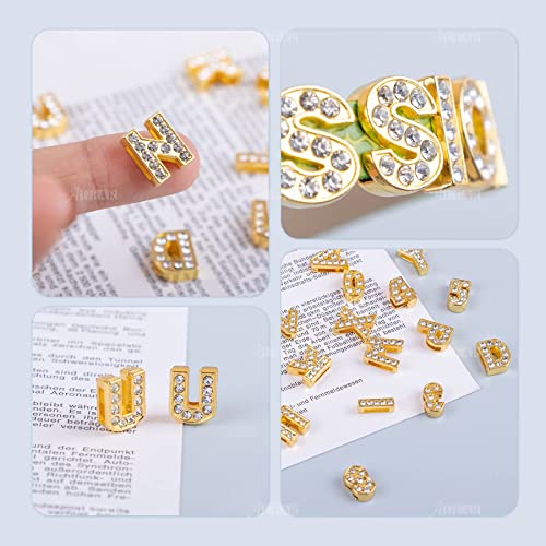 AUEAR, 36 Pack Gold 8mm Full Rhinestone Slide Alloy Letter Charm Crystal A-Z Alphabet with 0-9 Numbers for Bracelets Wristbands DIY Jewelry Making - color: Gold, size: 36 Pack
