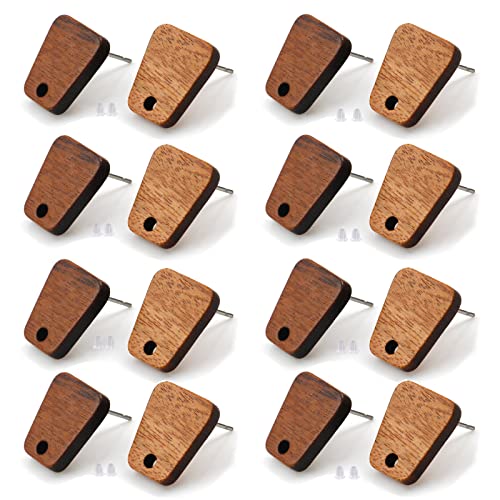 DoreenBeads 30Pcs Natural Wooden Stud Earrings Posts with Loop for Jewelry Making- Trapezoid Wood Earring Posts with Ear Backs for Women DIY Earring Making Personalized Jewelry Findings - color: Trapezoid