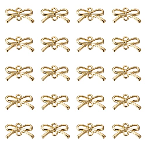 FASHEWELRY Golden Bow Connector Charms Bulk, Christmas Bowknot Link Charms, Infinity Links Geometric Hollow Bezel Pendants for Earring Bracelet Necklace Keychains Jewelry Making - color: Light Gold-Bowknot