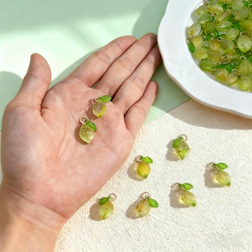 50pcs Glass Pendant Charms - Multicolor Theme Drops for Necklace Craft, Jewelry Making Supplies (Various Styles) - style: Lemon Lime