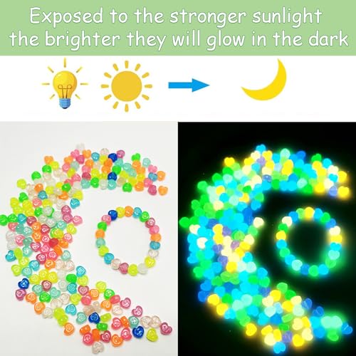 500pcs Glow in The Dark Mixed Acrylic UV Beads - Color Changing Heart Beads for Jewelry Making Bracelets - color: Mixed Colors Heart Beads