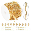 KYUNHOO 5M Gold Plated Stainless Steel Chain for Jewelry Making 4mm Wide Embossed Oval Paperclip Chain Bulk Soldered Jewelry Chain Spool with Lobster Clasps and Jump Rings for DIY Crafts - color: Embossed Paperclip Gold