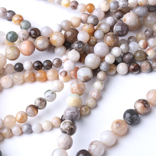 10MM Bamboo Leaf Agate Round Loose Beads Natural Gem Beads Crystal Energy Stone Beads for Jewelry Making DIY Bracelet Necklace - color: Bamboo Leaf Agate, size: 10MM