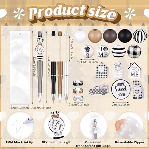 Colarr 24 Sets Plastic Beadable Pens DIY Pens Making Kit Assorted Wood Beads Crystal Spacer Black Ink Ballpoint for Women Crafts Office Family Gifts(Gnome) - style: Gnome