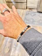 Mens Beaded Bracelet - Stone Jewelry, Black Onyx Hematite Bracelets, Mens Accessories, Adjustable - style: Ashen Vein
