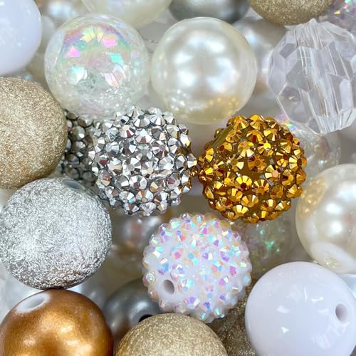 50PCS 20MM Bubblegum Beads for Pens, Colorful Chunky Round Beadable for Keychain Large Pearls Rhinestones Acrylic Focal Beads for Crafts Jewelry Bracelet Making DIY Projects - color: Mixed Color-J