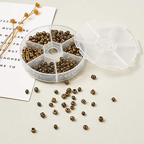 Beadthoven 360pcs 6 Style Antique Bronze Mixed Style Spacer Beads Tibetan Alloy Tube Round Barrel Column Metal Spacers for Jewelry Necklace Bracelet Making - color: Antique Bronze-Barrel-6styles