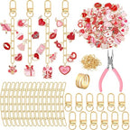 AUGSUN 189Pcs Valentines Keychain Making Kit, Valentines Day Charm Jewelry Chain Making Crafts, 60 Charms 12 Keychain Clips Hooks 15 Extender Chains 100 Jump Ring and Jewelry Plier - style: Valentines