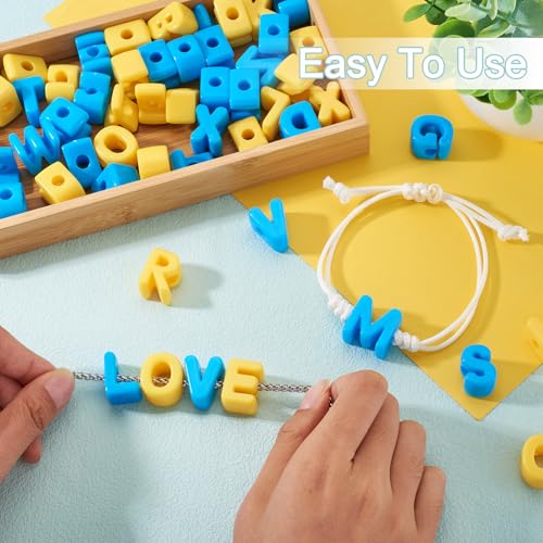 Cheriswelry 52Pcs Letter A-Z Acrylic Beads European Large Hole Bracelet Bead Alphabet Loose Spacer Bead 20-21mm for DIY Craft Necklace Keychain Lanyard Making Hole: 6mm - color: Blue&Yellow